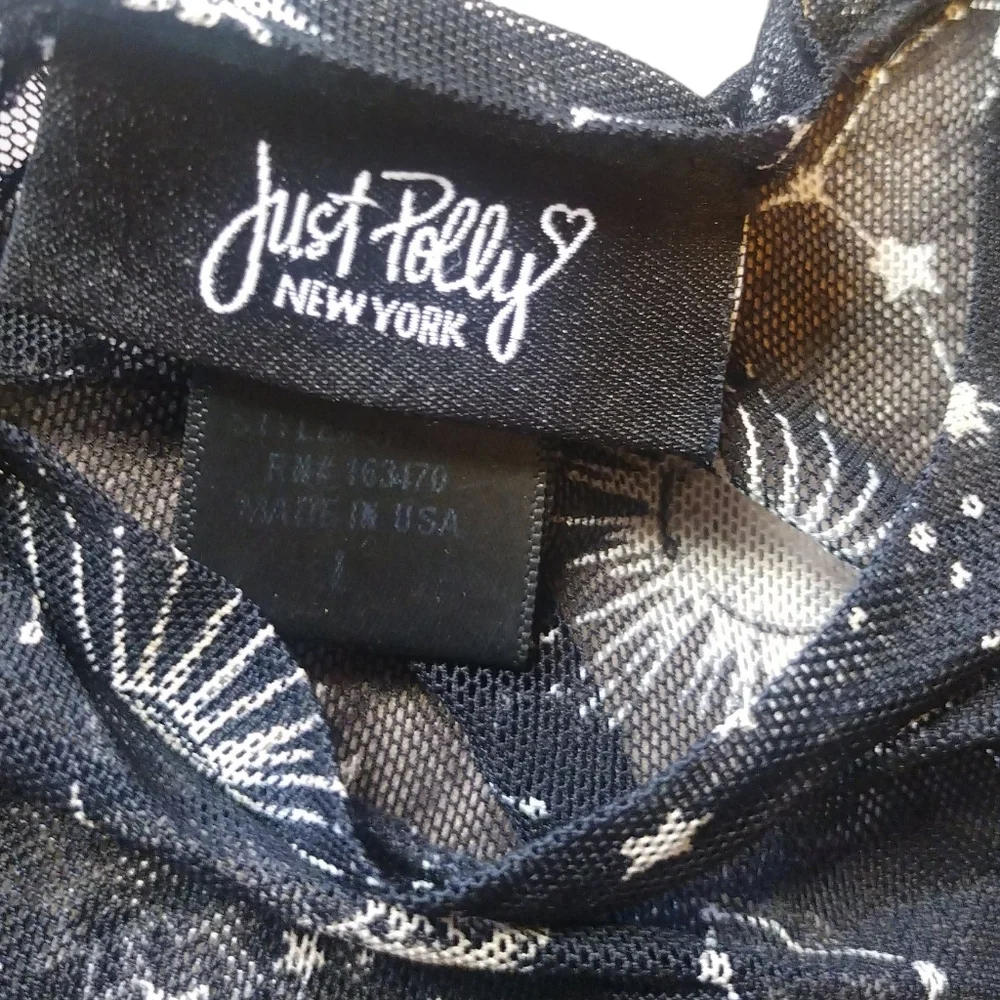 Just Polly NY Black and White Constellation Witchy Starry Print Sheer Top Sz S-L_5